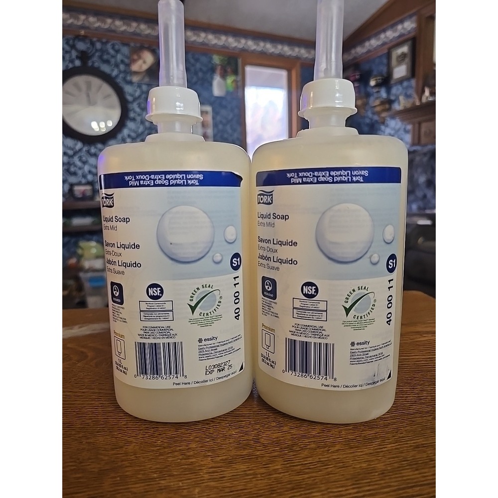 Tork Premium Extra Mild Liquid Soap-Unscented-1 Liter Bottle-TRK400011 Lot Of‎ 2